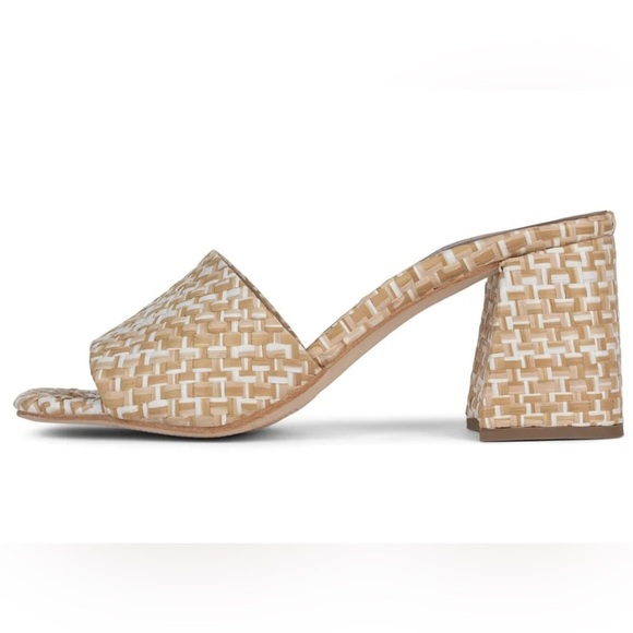 Jeffrey Campbell Shoes - Jeffrey Campbell Melange-3 White Tan Raffia Squared Toe Woven Slip On Sandal